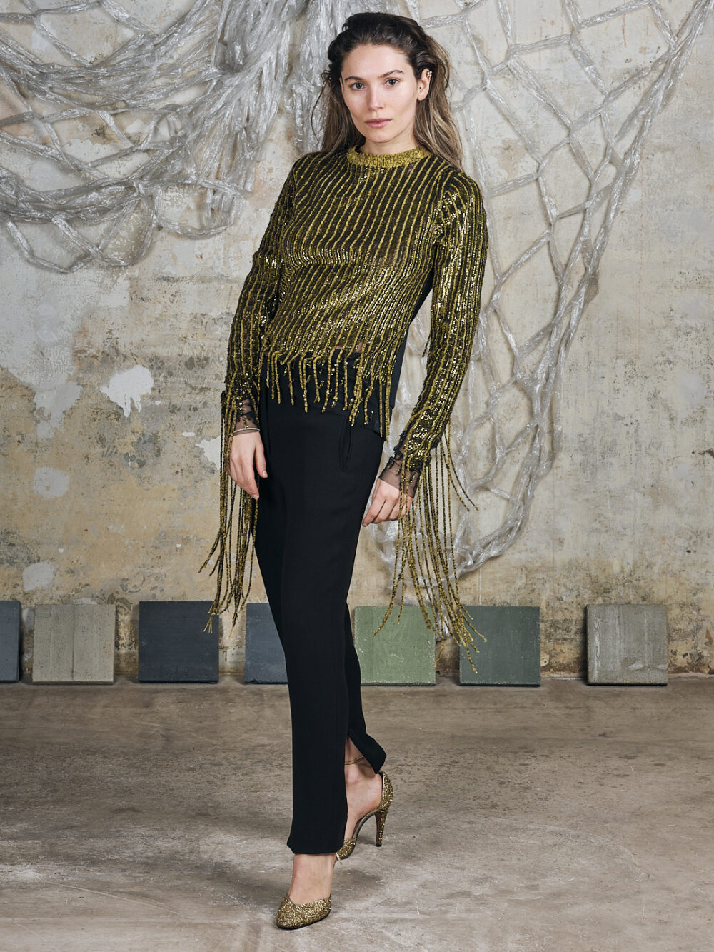 Aviu gold Top mit Fransen