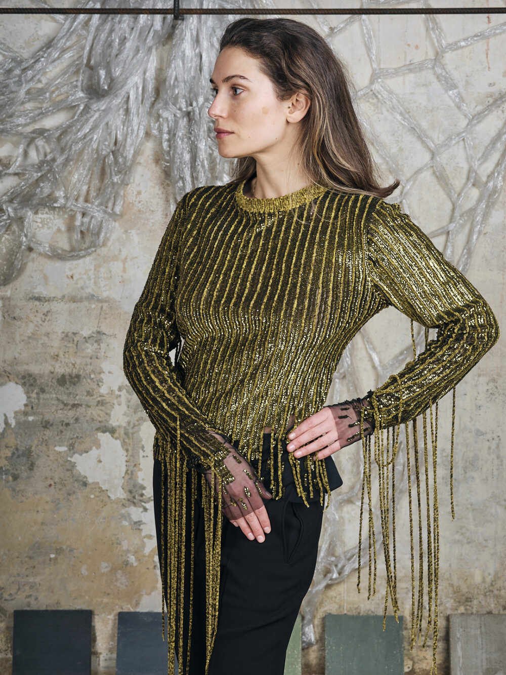 Aviu gold Top mit Fransen – Bild 3